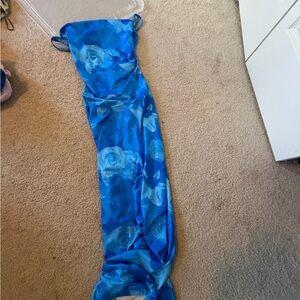 SHEIN Blue Floral Strapless Maxi Dress